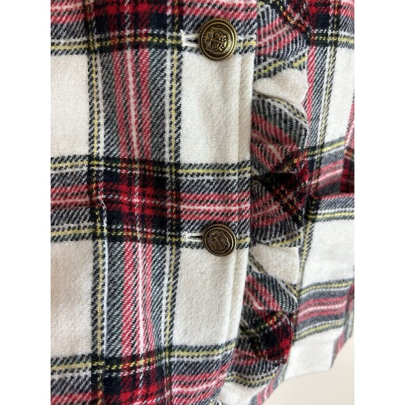 Talbots 12p Ruffle Jacket Plaid Wool Brass Button Red Tartan Career - Picture 3 of 5